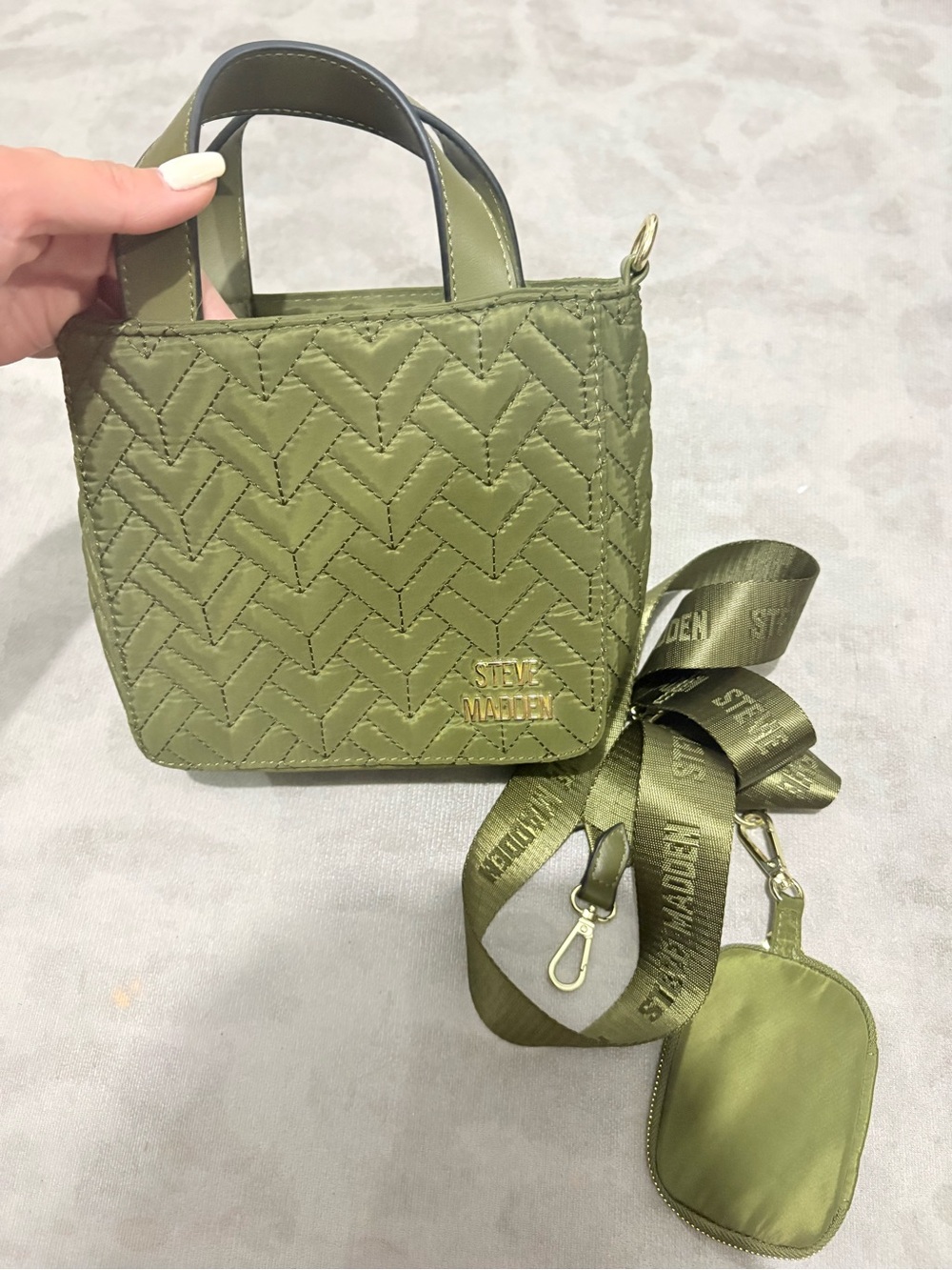Steve Madden Olive Quilted Mini Tote Crossbody